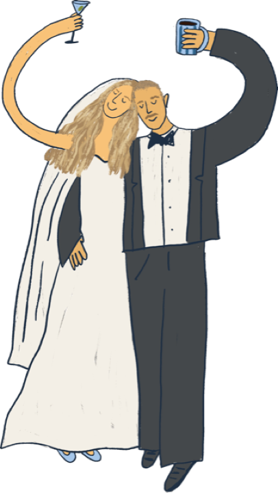 Illustration of the bride and groom raising a toast
